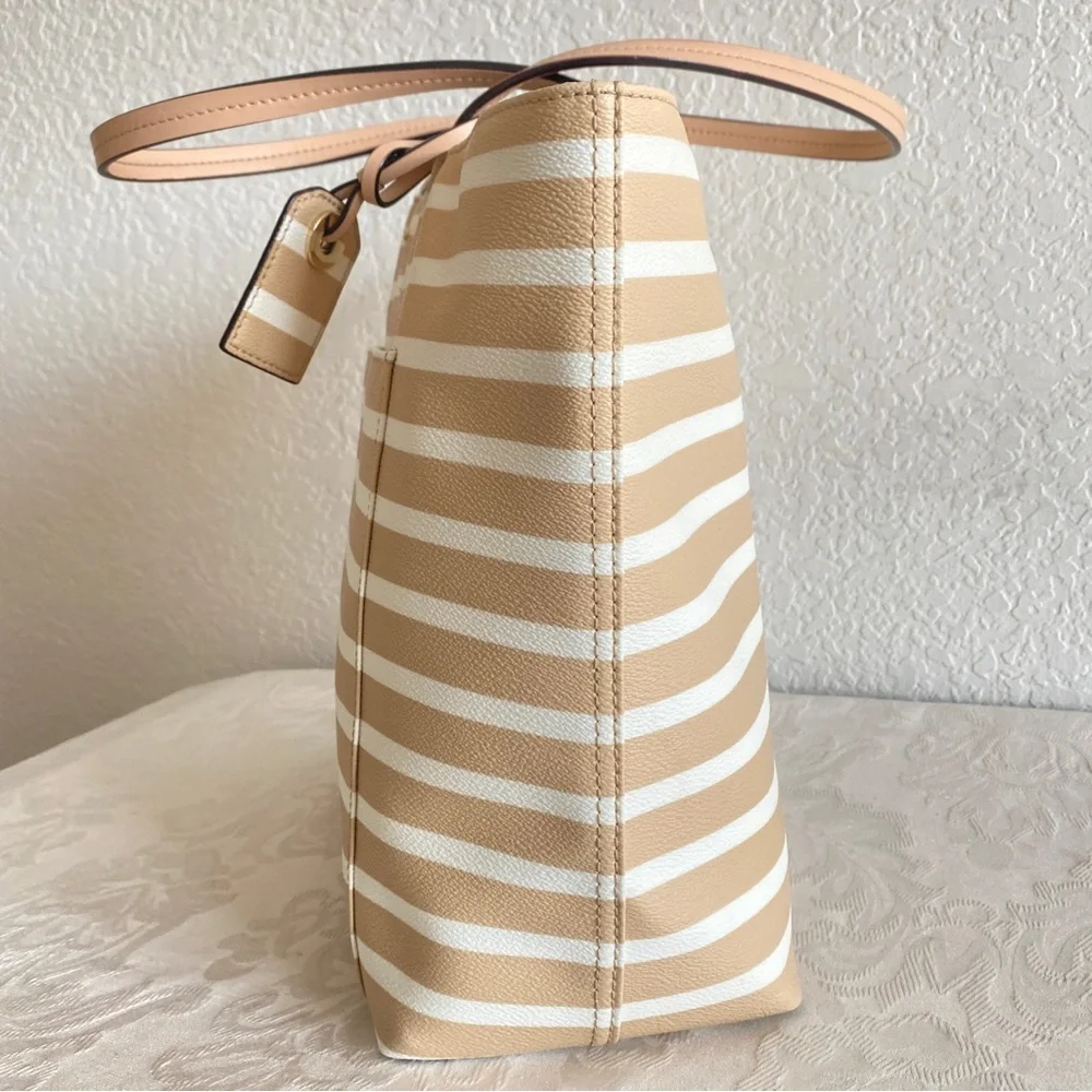 Kate Spade beige White Stripes Front Pocket Tote